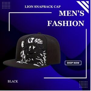 Lion Snapback Cap in - BLACK
